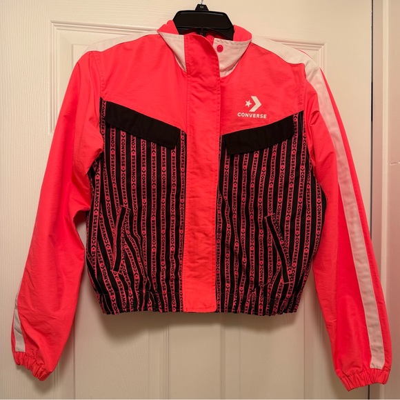 Converse Jackets & Blazers - Converse Neon Pink and Black Windbreaker Track Jacket Size Medium